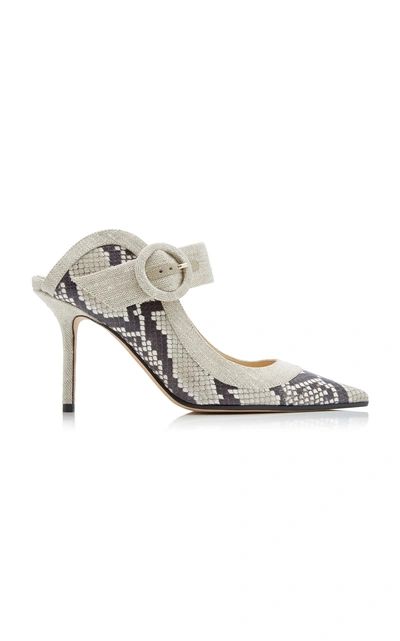 Shop Jimmy Choo Hendrix Linen-trimmed Snakeskin Mules In Python