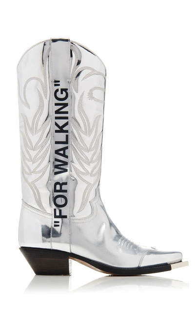 Off-white "for Walking" Metallic Cowboy Boots In Silver | ModeSens