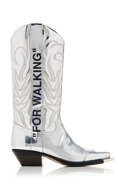 Shop Off-white "for Walking" Metallic Cowboy Boots In Silver