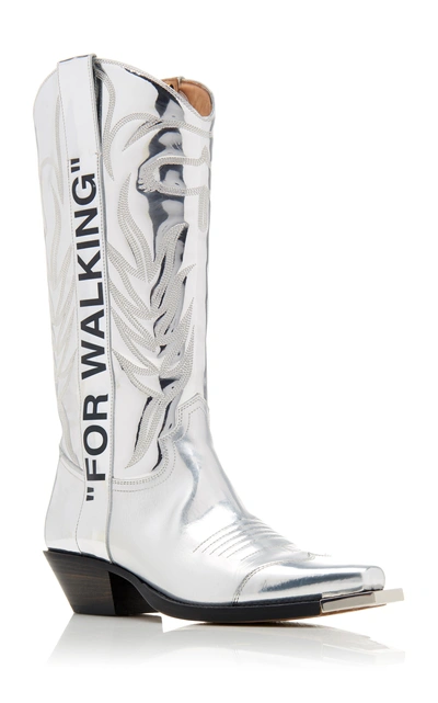 Shop Off-white "for Walking" Metallic Cowboy Boots In Silver