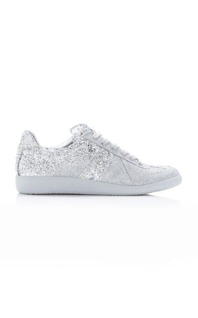 Shop Maison Margiela Glitter-embellished Canvas Low-top Sneakers In Silver