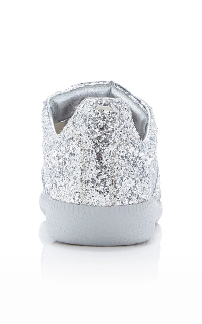 Shop Maison Margiela Glitter-embellished Canvas Low-top Sneakers In Silver