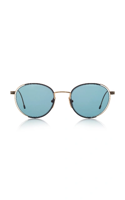 Shop Thom Browne Round Gold-tone Metal Sunglasses In Black