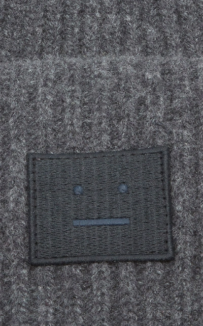 Shop Acne Studios Appliquéd Rib-knit Wool Beanie In Grey