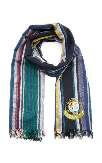 Shop Loewe Multicolored Cotton-striped Scarf