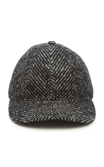 Shop Burberry Herringbone Wool Baseball Cap In Black