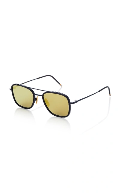 Shop Thom Browne Square-frame Metal Sunglasses In Navy