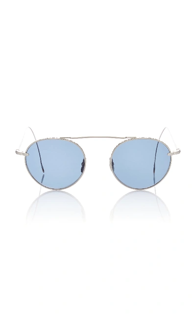 Shop Mr Leight Rei 49 Aviator-style Titanium Sunglasses In Blue