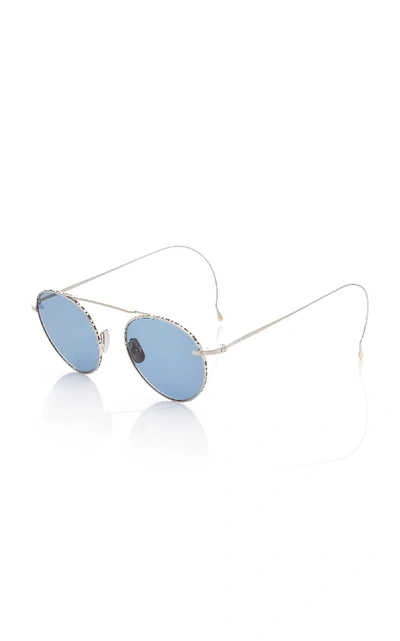 Shop Mr Leight Rei 49 Aviator-style Titanium Sunglasses In Blue