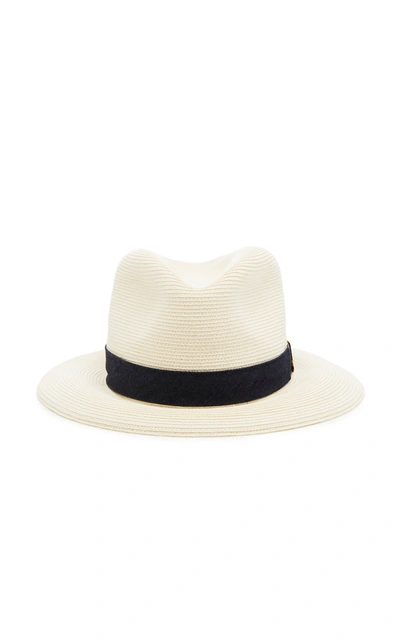 Shop Albertus Swanepoel Exclusive Donn Ribbon-trimmed Straw Fedora In White