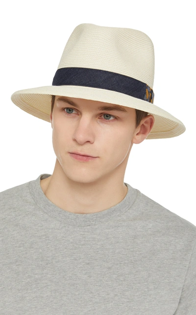 Shop Albertus Swanepoel Exclusive Donn Ribbon-trimmed Straw Fedora In White