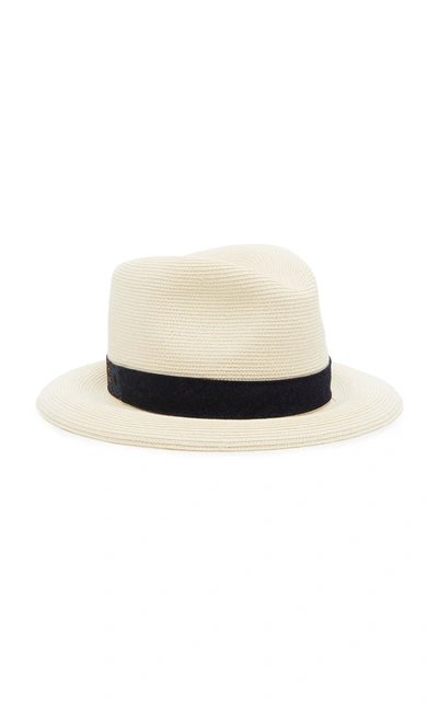Shop Albertus Swanepoel Exclusive Donn Ribbon-trimmed Straw Fedora In White