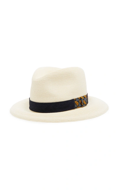 Shop Albertus Swanepoel Exclusive Donn Ribbon-trimmed Straw Fedora In White