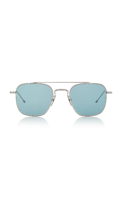 Shop Thom Browne Silver-tone Square Aviator Sunglasses