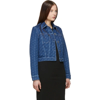 Shop Stella Mccartney Blue Monogram Denim Cropped Jacket In 4401 Darkbl