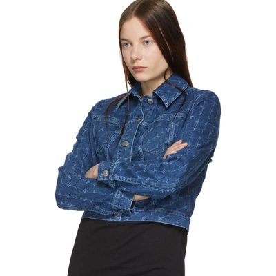 Shop Stella Mccartney Blue Monogram Denim Cropped Jacket In 4401 Darkbl