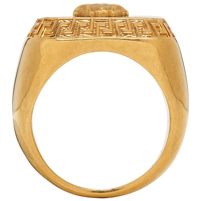 Shop Versace Gold Square Medusa Ring In K41t Go/blk