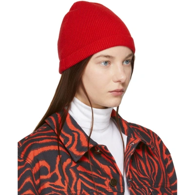 Shop Calvin Klein 205w39nyc Red Ribbed Beanie In 623 Red