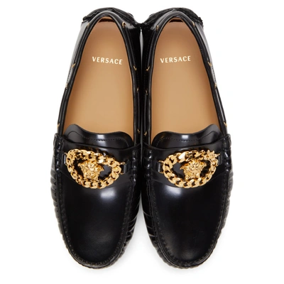 Shop Versace Black Medusa Driver Loafers