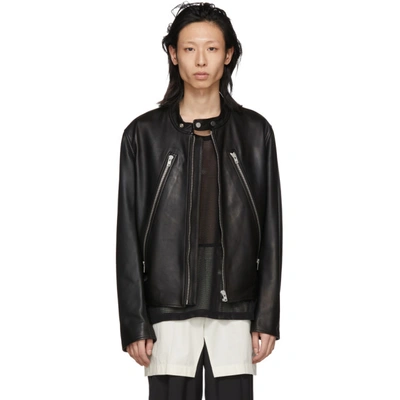 Shop Maison Margiela Black Leather Classic Five-zip Jacket In 900 Blk