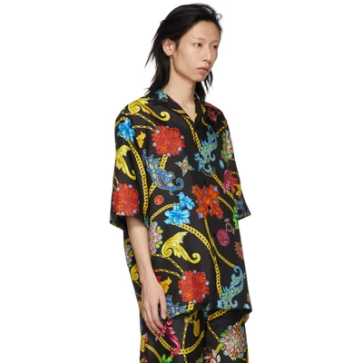 Shop Versace Multicolor Silk Floral Shirt In A72w Black
