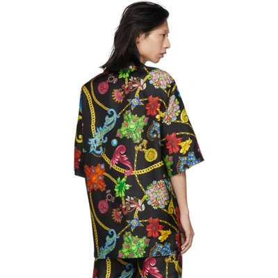 Shop Versace Multicolor Silk Floral Shirt In A72w Black