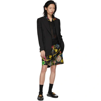 Shop Versace Multicolor Silk Floral Shirt In A72w Black