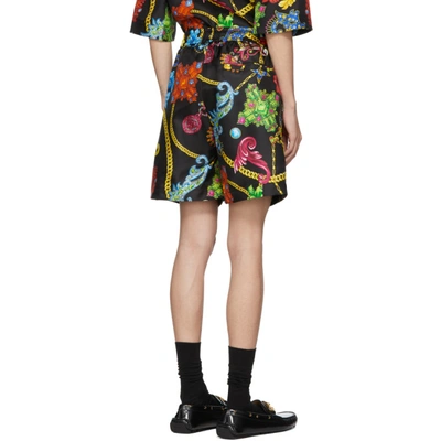 Shop Versace Multicolor Silk Floral Shorts In A72w Black