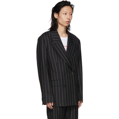 Shop Versace Black Wool Logo Pinstripe Blazer In A594 Black