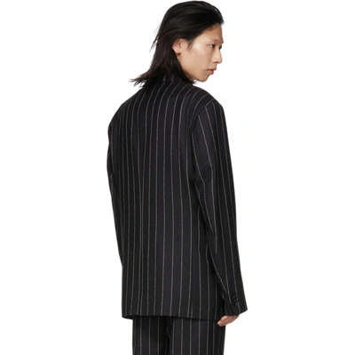 Shop Versace Black Wool Logo Pinstripe Blazer In A594 Black