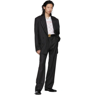 VERSACE BLACK WOOL LOGO PINSTRIPE BLAZER