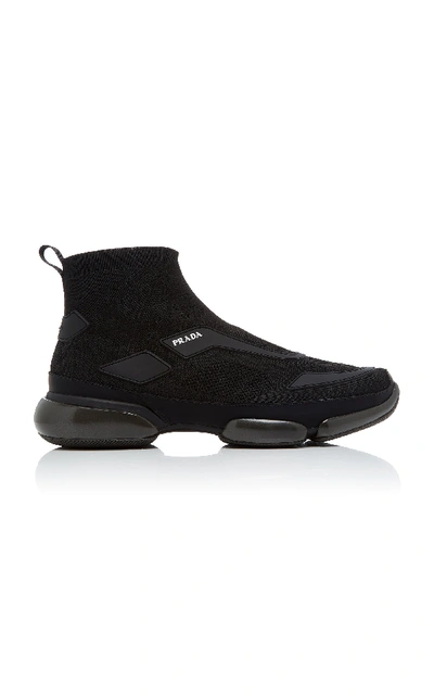 Shop Prada Cloudbust Stretch-knit High-top Sneakers In Black