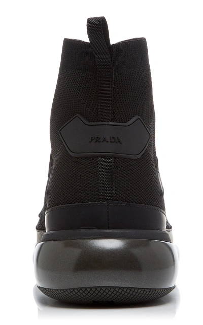 Shop Prada Cloudbust Stretch-knit High-top Sneakers In Black