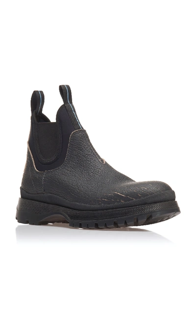 Shop Prada Leather And Neoprene Chelsea Boots In Black