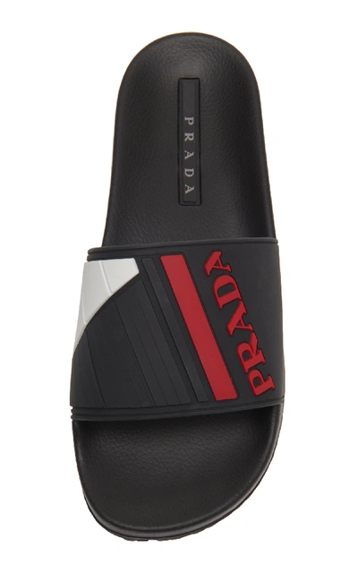 Shop Prada Logo Rubber Slides In Black