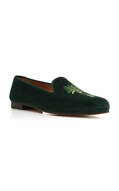 Shop Stubbs & Wootton Exclusive Palm Tree Velvet Slippers In Green
