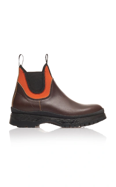 Shop Prada Leather And Neoprene Chelsea Boots In Brown