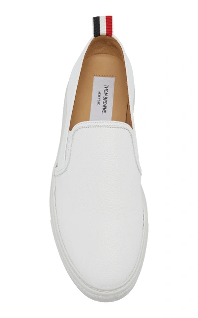 Shop Thom Browne Pebbled Leather Slip-on Sneakers In White