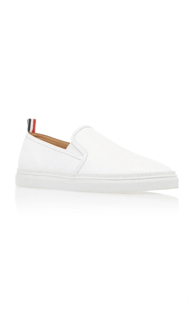 Shop Thom Browne Pebbled Leather Slip-on Sneakers In White
