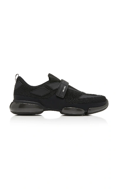 Shop Prada Cloudbust Stretch-knit Low-top Sneakers In Black