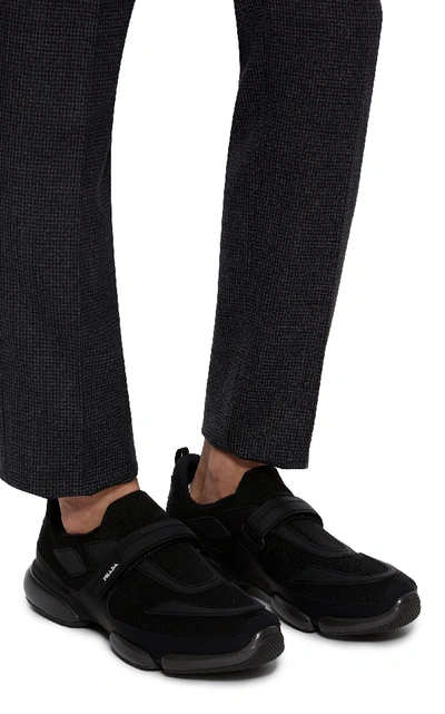 Shop Prada Cloudbust Stretch-knit Low-top Sneakers In Black