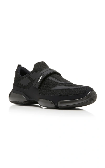 Shop Prada Cloudbust Stretch-knit Low-top Sneakers In Black