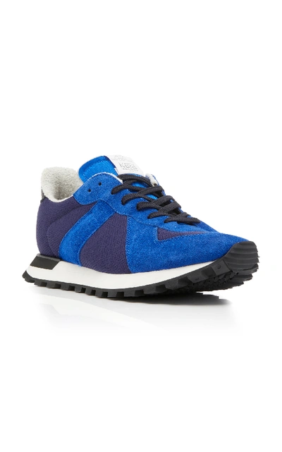 Shop Maison Margiela Replica Leather And Suede Sneakers In Blue