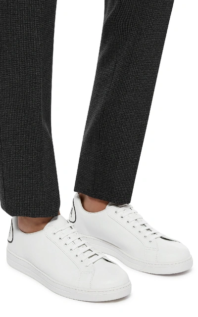 Shop Prada Leather Comic Logo Sneakers In White