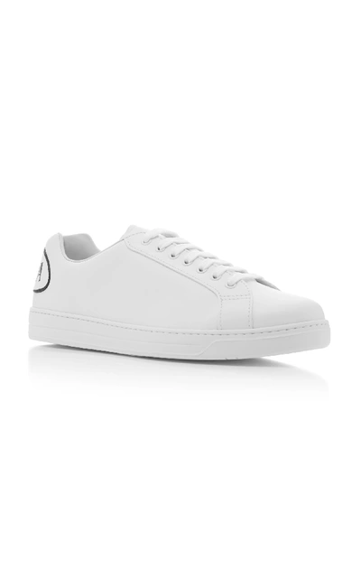 Shop Prada Leather Comic Logo Sneakers In White