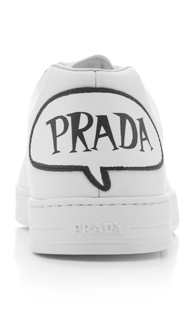 Shop Prada Leather Comic Logo Sneakers In White