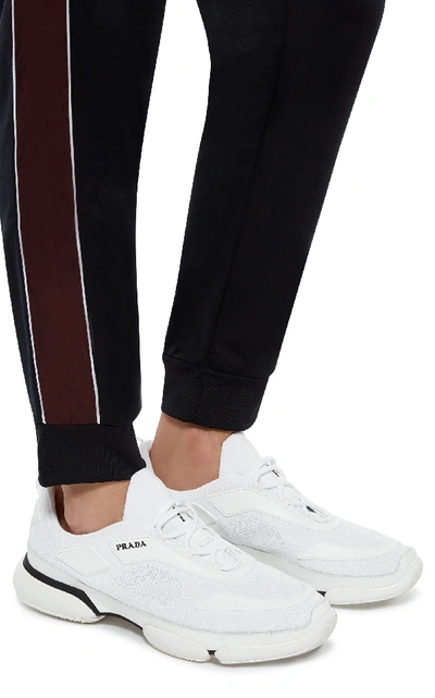 Shop Prada Laceup Knit Sneaker In White