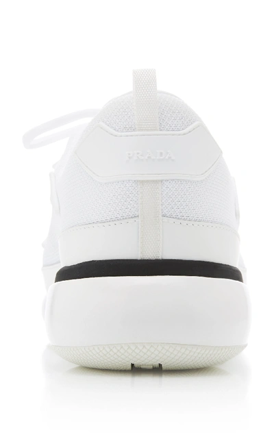 Shop Prada Laceup Knit Sneaker In White