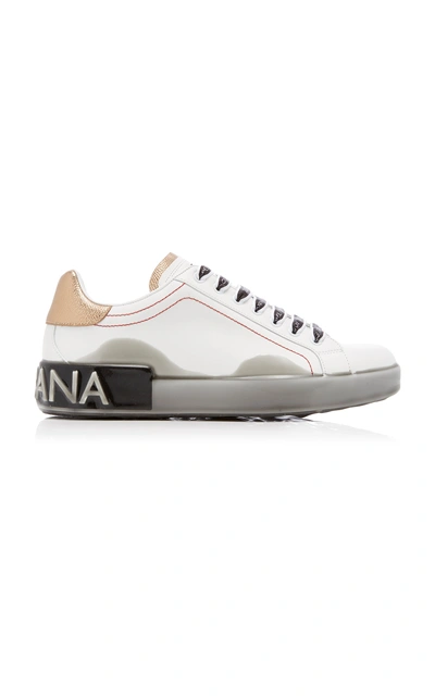 Shop Dolce & Gabbana Portofino Dip-dyed Leather Logo Sneakers  In Black/white