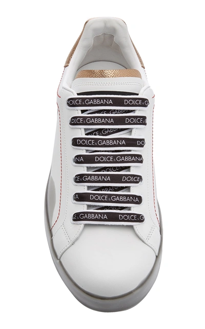 Shop Dolce & Gabbana Portofino Dip-dyed Leather Logo Sneakers  In Black/white